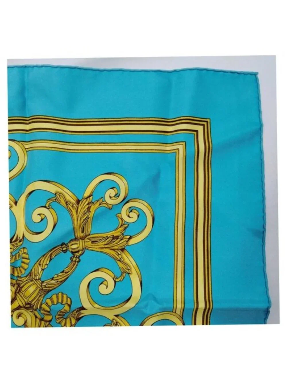 Authentic Hermès Les Tuileries Carré 90 Silk Scarf Blue Gold